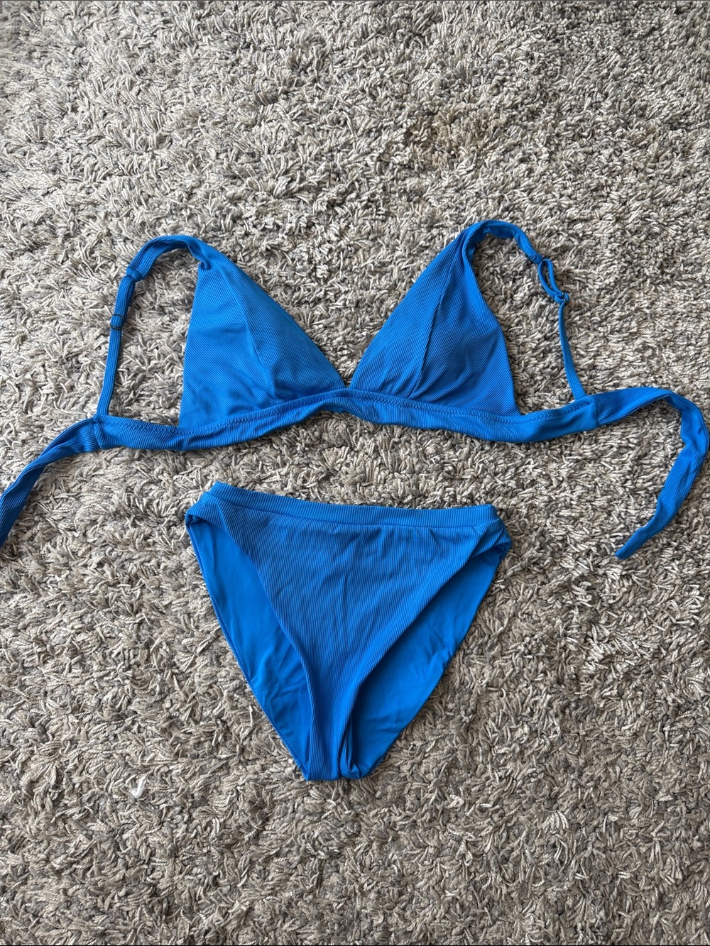 BECCA Electric Blue Triangle and High Waisted Bikini Set